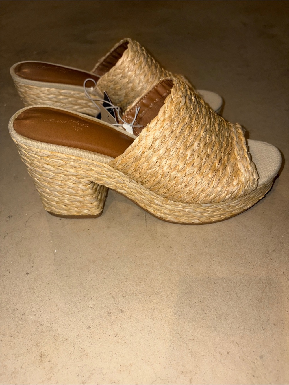 Universal Thread Natural Raffia Woven Platform Mule Wedges